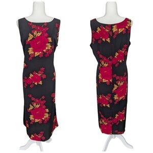 Studio One Vintage 90s Black Red Floral Back Zip Sleeveless Midi Dress Size 16